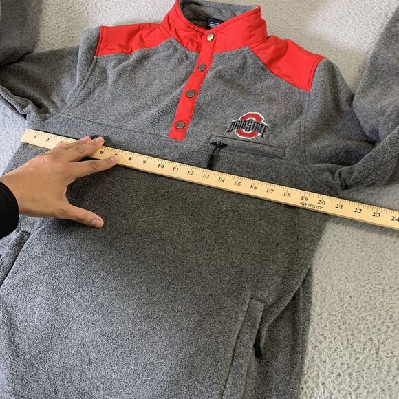 Ohio State Buckeyes Fleece Sweater Mens Medium Pockets Colosseum Gray Red NCAA - Picture 7 of 13